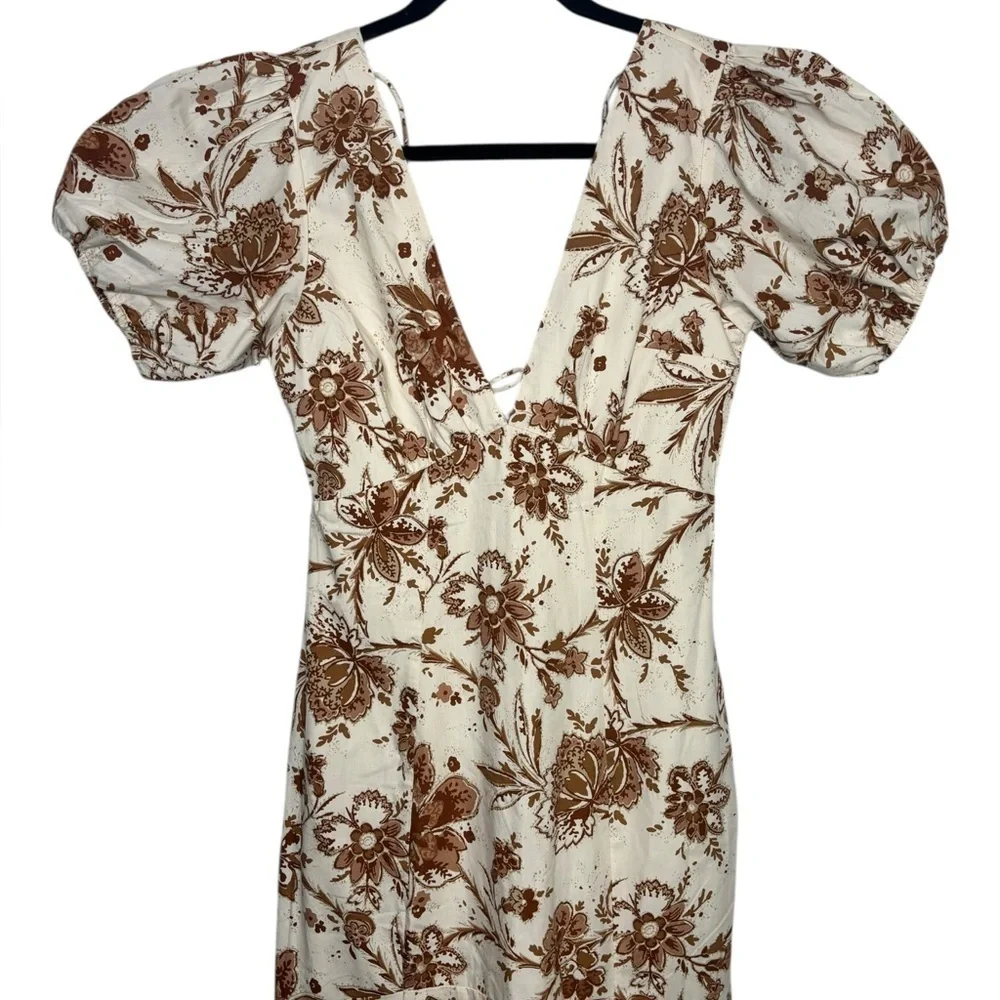 NEW Abercrombie and Fitch Cream Floral Printed Poplin Puff Sleeve Midi Dress XS